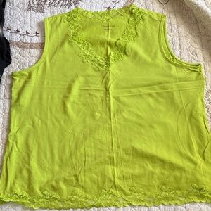 Coldwater Creek Lime Green Lace-Trim Sleeveless Top